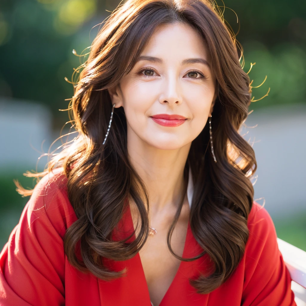Beautiful mature woman with beautiful wavy long hair, Sexy clothes, Mature Woman, Red lipstick, Ultra-high resolution,(Realistic:1.4), ((Highest quality)), ((masterpiece)), (be familiar with),