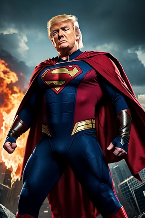 Picture of Donald trump as a superhero saving america