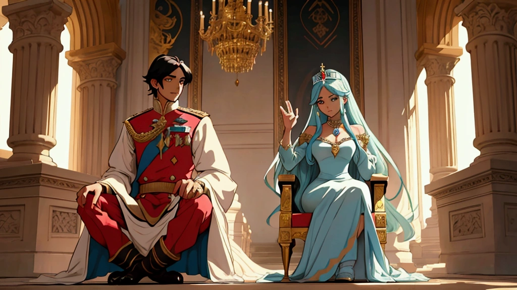 Meanwhile, at the palace, the King and Queen received surprising news about Prince Aria's departure. As they sat in the magnificent palace hall, their expressions were filled with worry and shock.