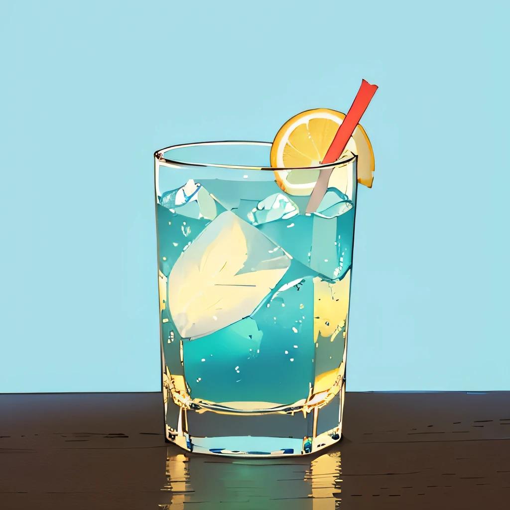 one、Soda in a glass、light blue、Retro、ice、Simple Background、detailed、Realistic