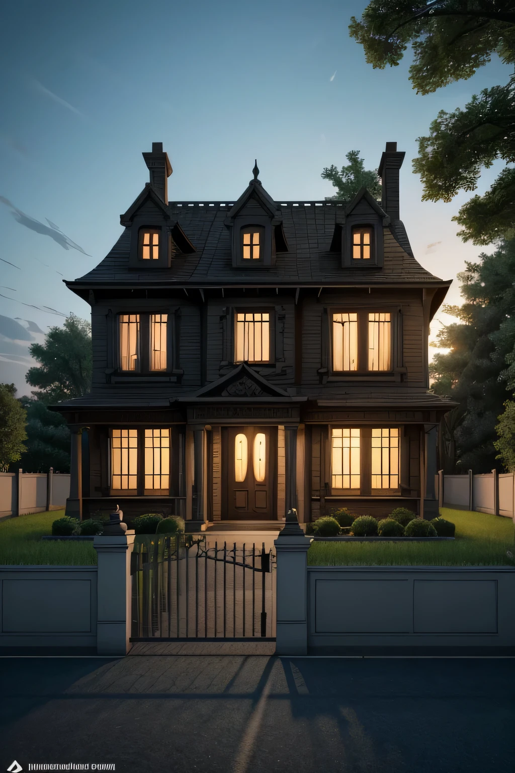 Generate a high-definition, 3D rendered vector image of a haunted house with sharp, clear details. Focus on the structural elements of the house, such as walls, windows, and doors. Avoid artistic effects or environments. The image should be raw and suitable for use in Photoshop for YouTube thumbnails.