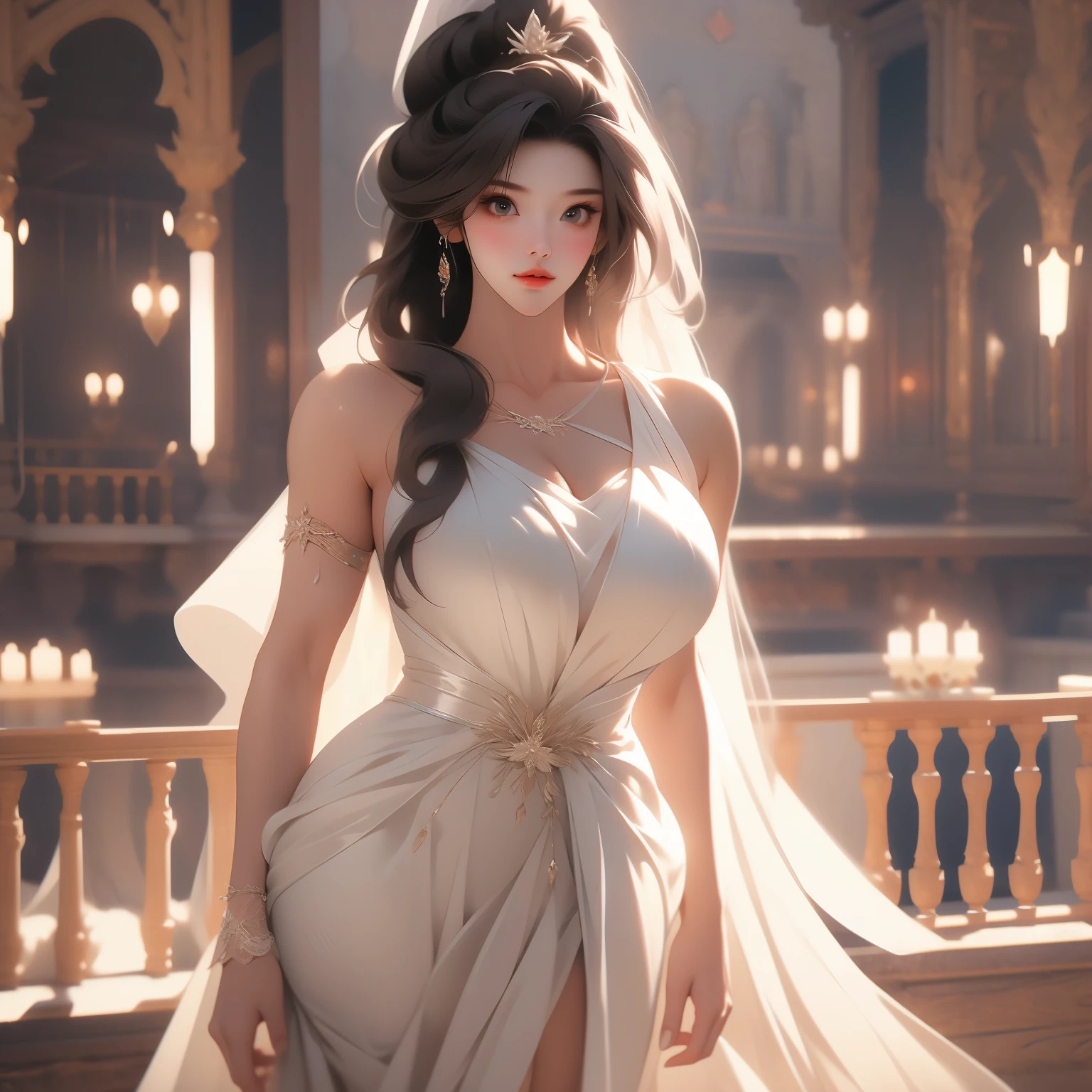 8K, Super detail, ccurate, Best quality, Masterpiece, Super detail, High details, High quality, Best quality, A high resolution ，1girll，huge tit，fit and muscular body，white wedding gown