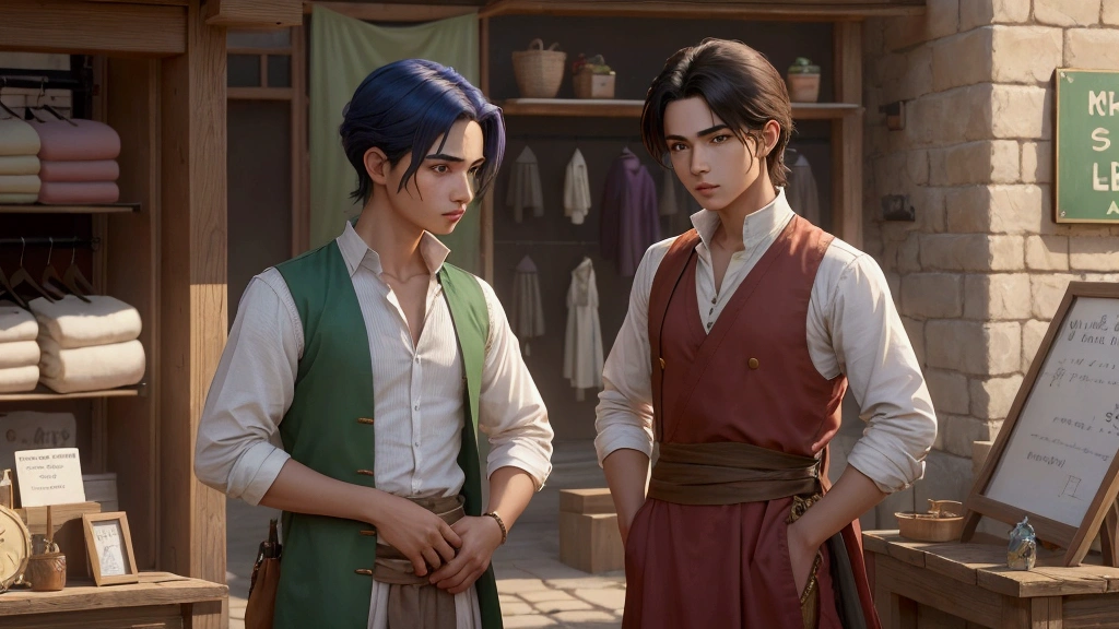Days passed, and Prince Aria's (male) new life in the small town was full of various challenges. Even though he works hard in Maya's clothing shop, it is not uncommon for him to face ridicule and insults from some of the rich customers who often stop by the shop. They see Aria as poor and often belittle her work.