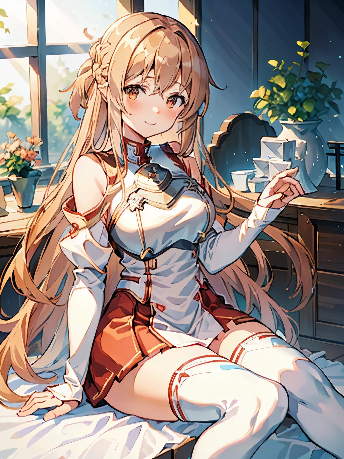 A captivating wallpaper of As Yuuki, Sword Art Online Heroine, Carefully crafted. (Highest quality, High resolution: 3000x3000 pixels)

As Yuuki, Virtual Reality Suit, Long straight blonde hair with bangs, Anguished Blue Eyes, Her plump lips are writhing in agony, Moderate: Digital Art, Vibrant colors, High resolution, Cinema Lighting, Ultra-fine detail, Physically Based Rendering, Very detailed explanation.

((Both hands tied with rope)), (Costume cut into pieces by sword)、Bleeding from a wound、On one knee、Crippling、There are many scratches、The enemy is using tentacles to steal your life force,Ladder binding,A desperate situation.