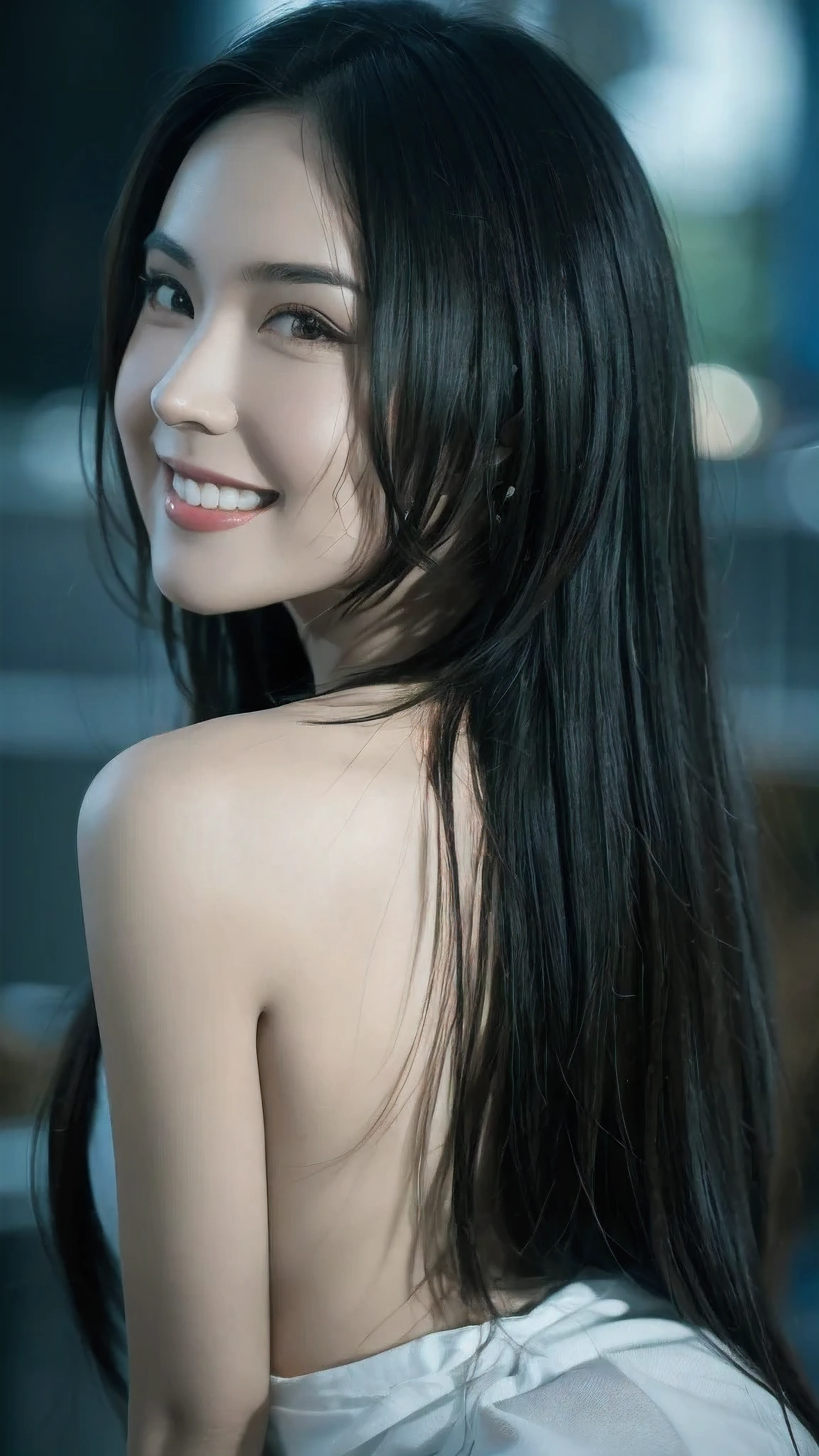 a beautiful asian girl with black hair, she wear a pull to bif for her, smiling warmly under the starry night sky, ultra detailed realistic face, ultra detailed realistic background, cinematic lighting, dramatic colors, 8k, photorealistic, hyperrealistic, masterpiece, award winning, intricate details, highly detailed, sharp focus, volumetric lighting, chiaroscuro, vibrant colors, complex environment, dynamic composition, dramatic atmosphere, ethereal, photorealistic, 8k, highly detailed, cinematic lighting, dramatic composition, vibrant colors, high detailled background, face detailled, high resolution, real photo, photorealistic, masterpiece, (best quality,4k,8k,highres,masterpiece:1.2),ultra-detailed,(realistic,photorealistic,photo-realistic:1.37), detailed face, high detailed, high resolution, realistic background, detailled background,