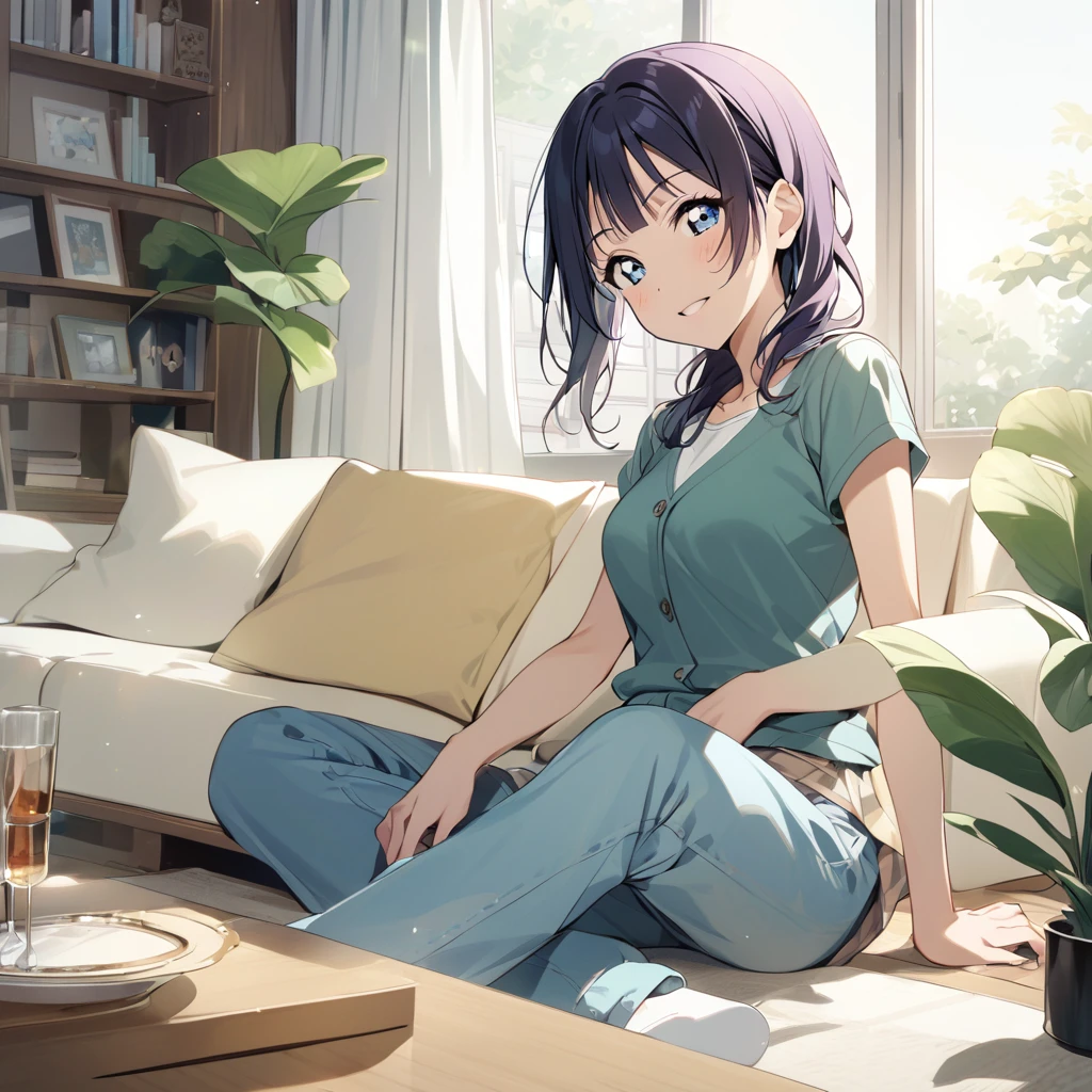 Living room Background, Karin Asaka, love live nijigasaki, casual clothes, 1girl,