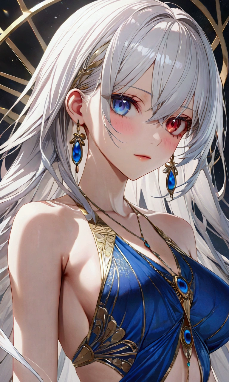 white hair, heterochromia, red eyes, blue eyes, slender and athletic built, UHD, masterpiece, super detail, best quality, 8k