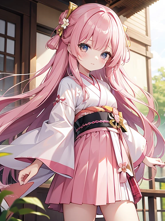 Young Girl pink long hair kimono skirt