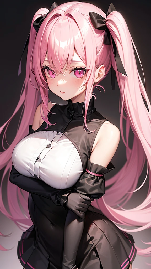 striped hair,(white hair), french braid, mismatched pupils,((pink eyes)),,(eye shadow) chiaroscuro, backlight lighting, gothic art, 16k, highest quality, anatomically correct, advanced details，lewd nun，leather bandage chain，(((huge tit)))，(lace pantyhose)，grin and laugh，(side boob)，(Lock)