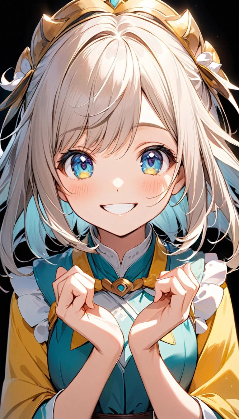 Cute pose girl, Smiling expression, Gazing Eyes, Happy expression, trust, Put your hands behind your back: Mouth slightly open,Character portrait,No background Fantasy review
