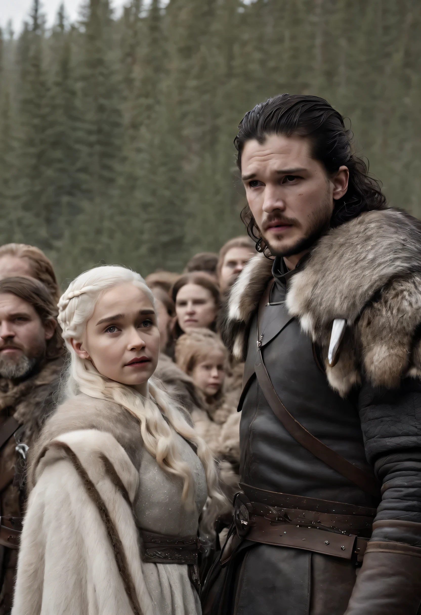 Jon Snow with Daenerys Targaryen and their 4 children, tree boys and a girl,