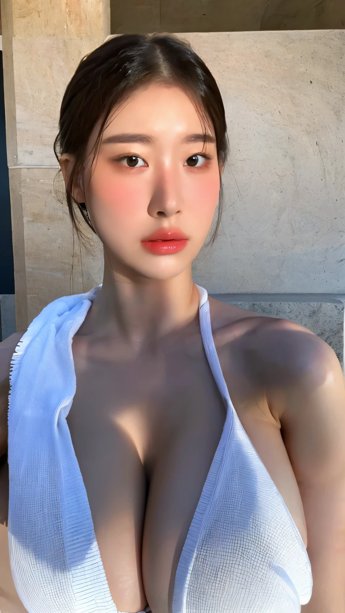 A girl with a perfect figure, very beautiful face and eyes, ,Huge breasts,Huge breasts,The bust is really big,Baogou,Naked and wrapped in a towel,Strike sexy poses,,beautiful skin,classical statue,museum
