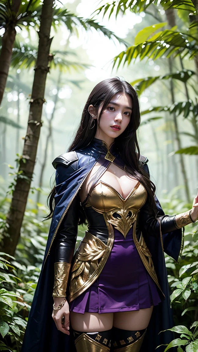 Show LeBlanc in her Elderwood skin from League of Legends by Riot Games, wearing an ethereal, nature-inspired outfit with floral designs and glowing elements, have massive k-cups, standing in an enchanted forest with glowing plants and mystical creatures.