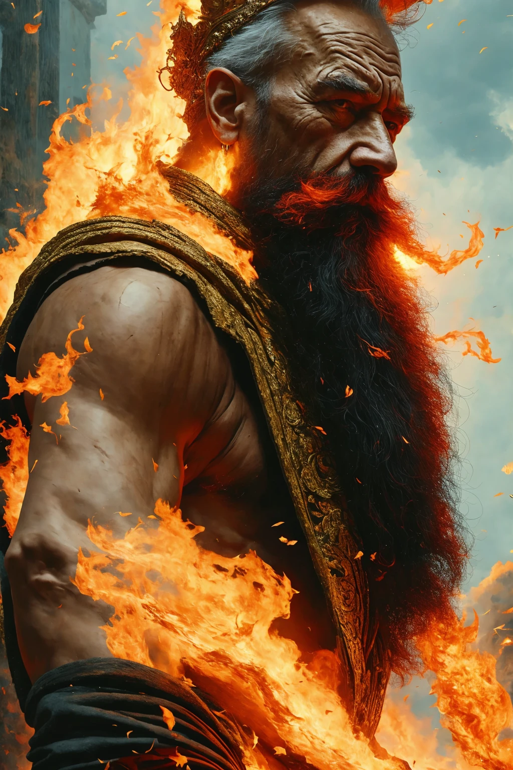 The God of Fire, old man, (best quality, high resolution, extreme detail, outstanding composition, masterpiece:1.4)
