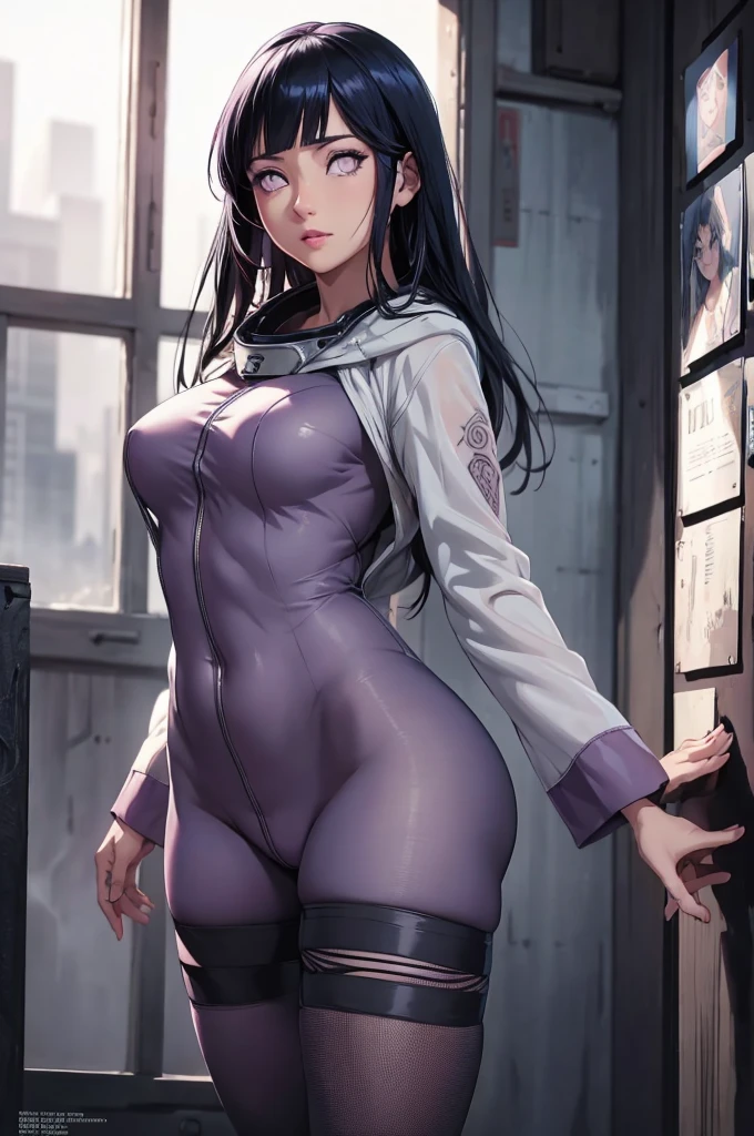 Hinata, m legs  pose pantyhose, sexy, beautiful detailed eyes, beautiful detailed lips, extremely detailed face, long eyelashes, intricate detailed clothing, dynamic pose, photorealistic, 4k, hyper detailed, cinematic lighting, dramatic colors, epic sci-fi, cinematic composition, ass 