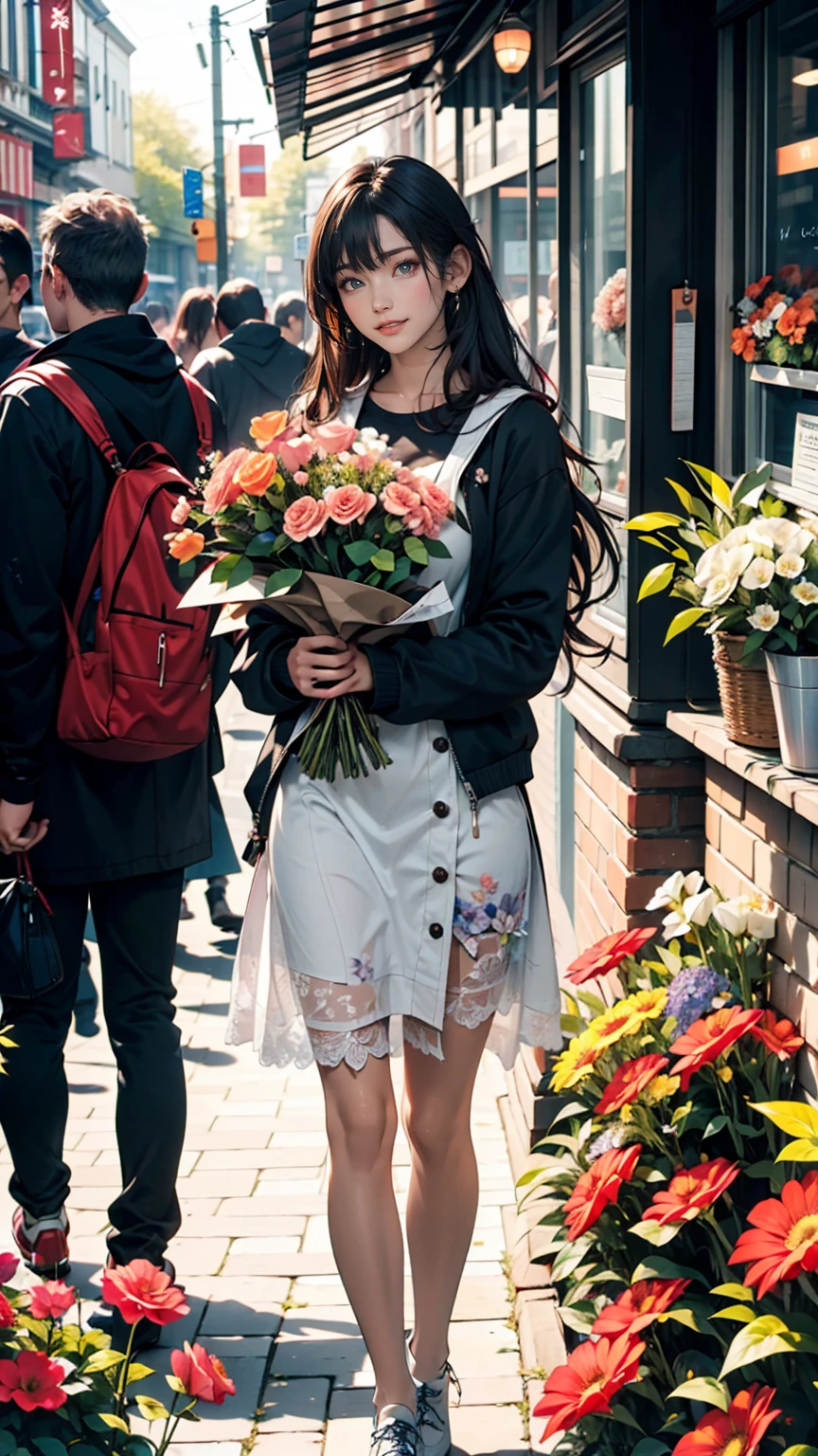 I was in line in front of the flower shop.々I was looking at the beautiful flowers..、Everyone has their own preferences, But those people&#39;Everyone is beautiful、24 year old Caucasian female、sexy proportions、sexy、smile、smile、happiness