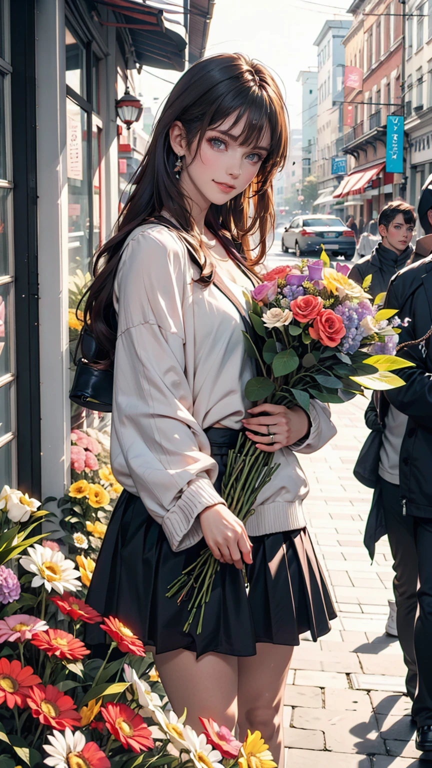 I was in line in front of the flower shop.々I was looking at the beautiful flowers..、Everyone has their own preferences, But those people'Everyone is beautiful、24 year old Caucasian female、sexy proportions、sexy、smile、smile、happiness
