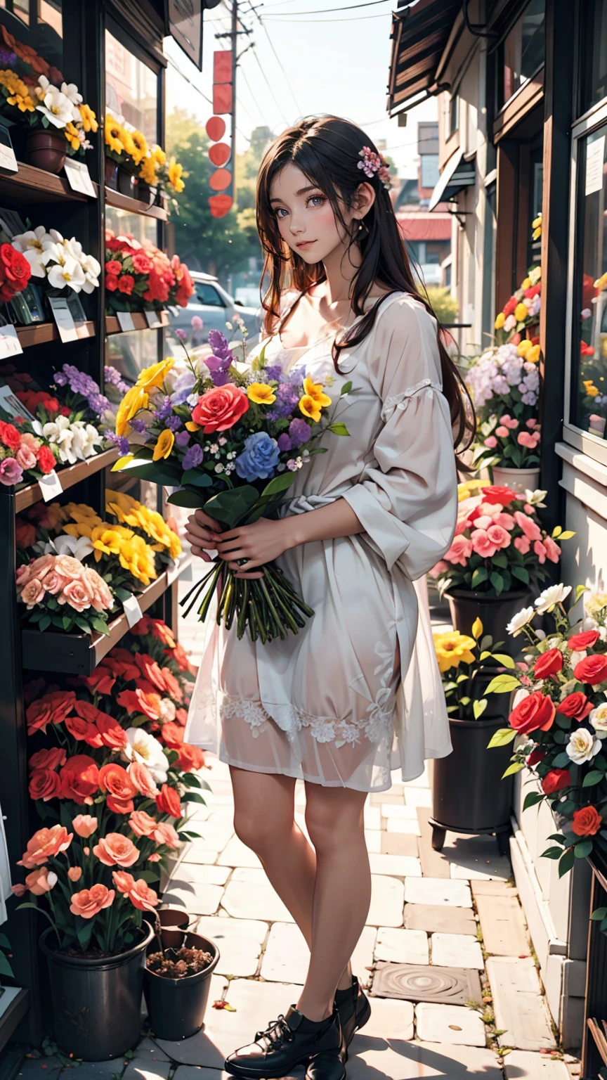 I was in line in front of the flower shop.々I was looking at the beautiful flowers..、Everyone has their own preferences, But those people'Everyone is beautiful、24 year old Caucasian female、sexy proportions、sexy、smile、smile、happiness