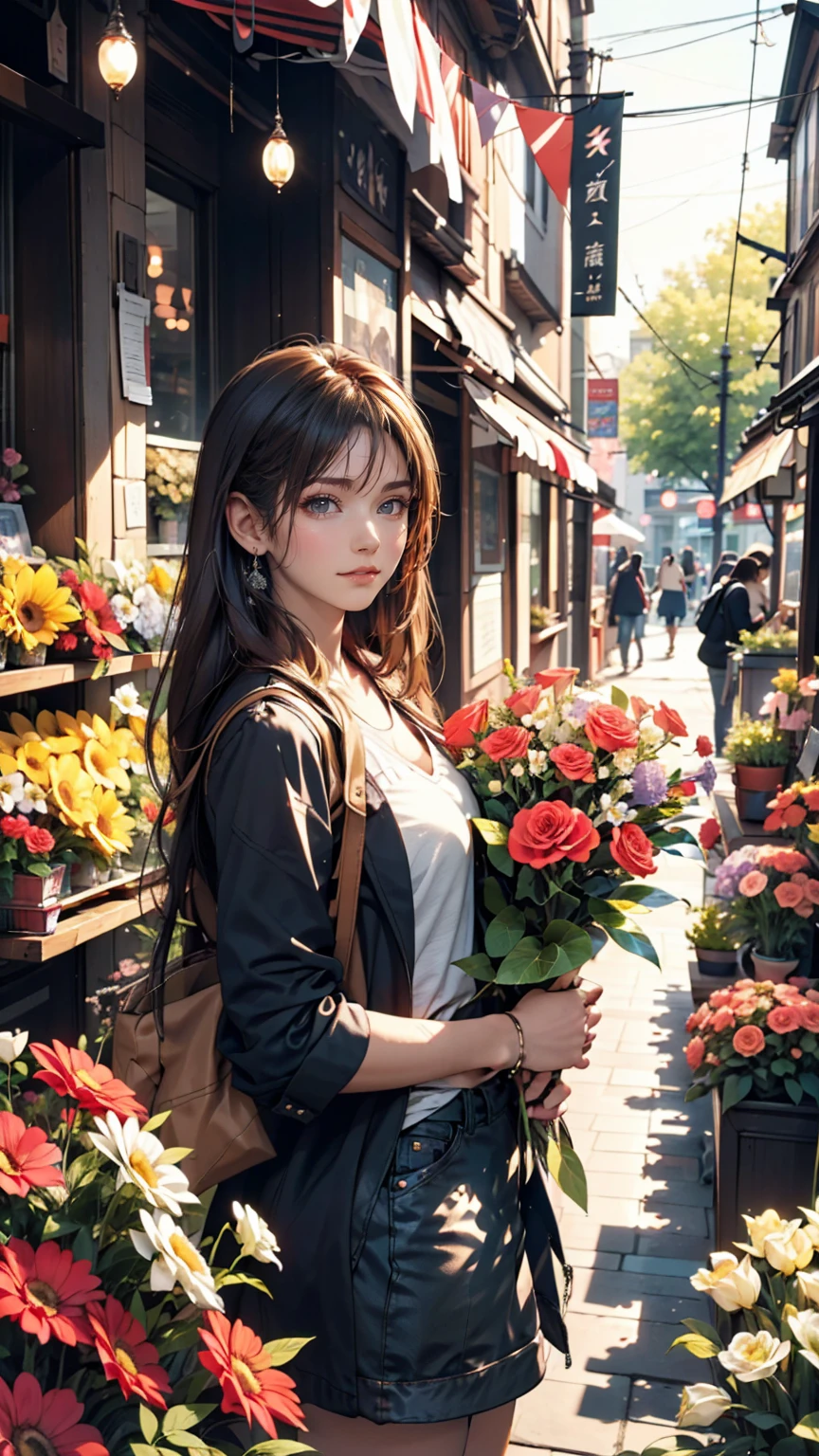 I was in line in front of the flower shop.々I was looking at the beautiful flowers..、Everyone has their own preferences, But those people'Everyone is beautiful、24 year old Caucasian female、sexy proportions、sexy、smile、smile、happiness