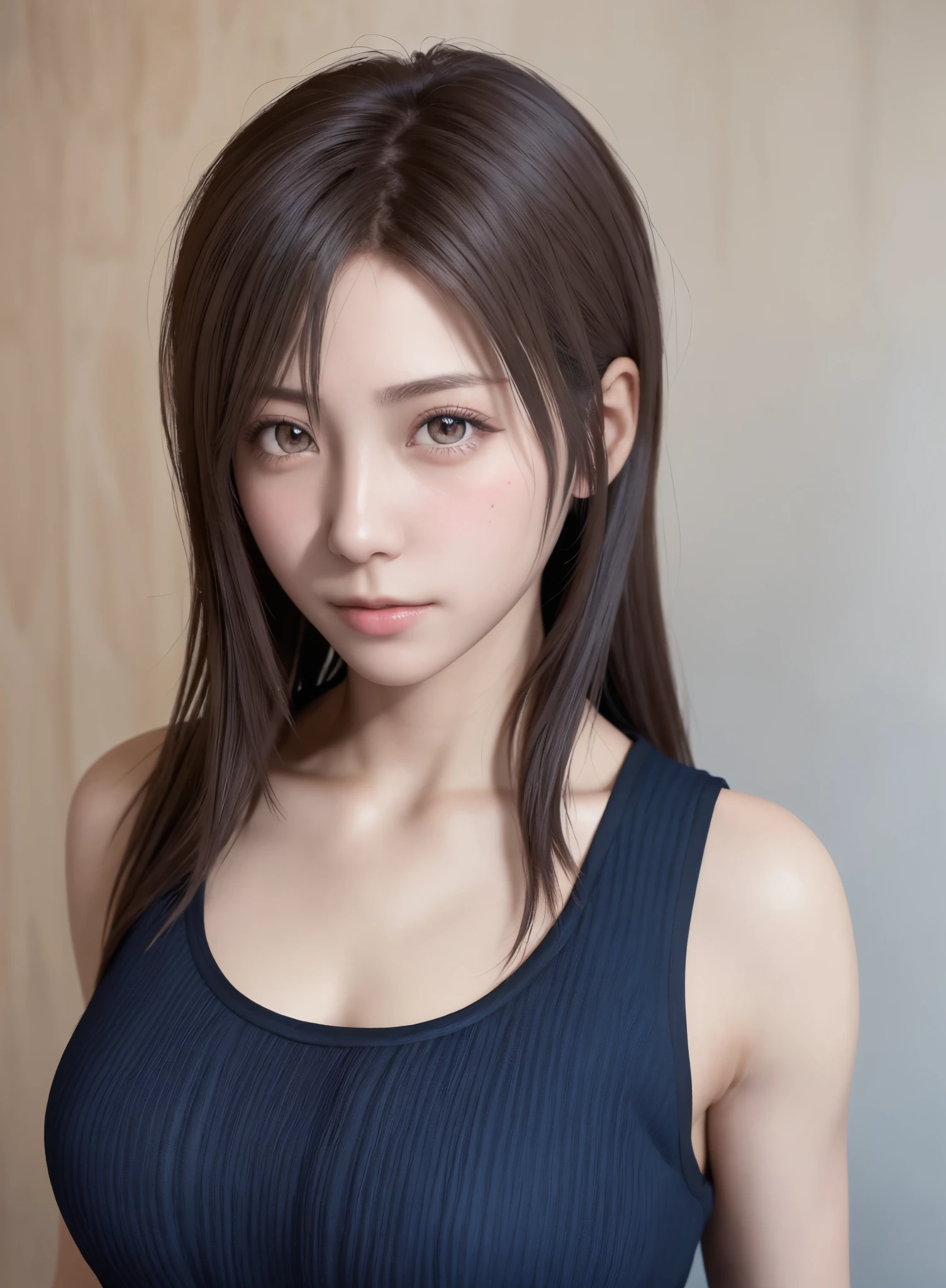 high quality picture, masutepiece, detailed hair texture, Detailed skin texture, Detailed Cloth Texture, 8K, Add fabric details, ultra detailed skin texture, ultra detailed photographic, Skin pores, Portrait of a girl, wearing tank top,