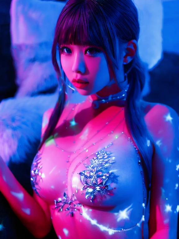(masterpiece, best quality:1.2), diamond_bra,1girl,3d,bangs,white hair,blunt bangs,blurry,blurry background,blurry foreground,breasts,bukkake,eyes,cum,cum on body,cum on breasts,cum on hair,depth of field,facial,hetero,lips,long hair,medium breasts,motion blur,nipples,nude,penis,ponytail,solo