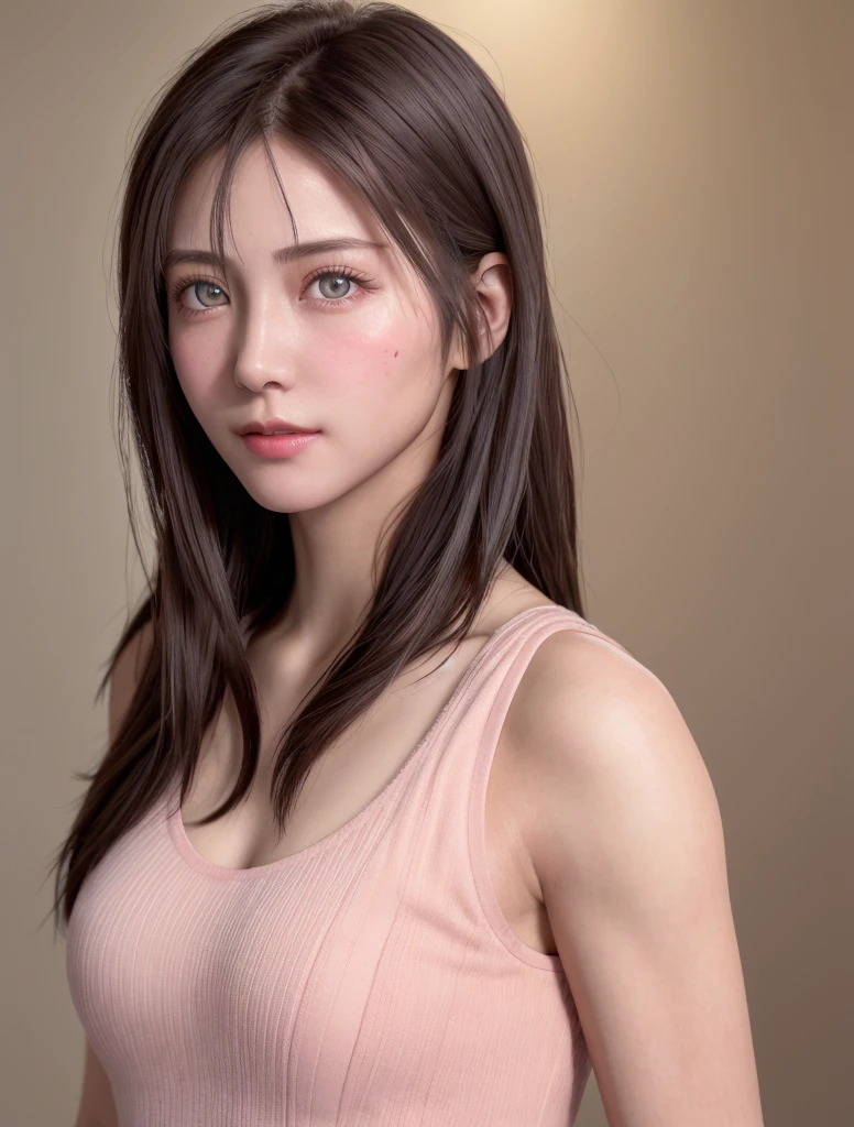 8K, Best Quality, masutepiece, Ultra High Resolution, (Realism: 1.4), Original photo, (Realistic skin texture: 1.3), (Film grain: 1.3), (Selfie angle), 1 girl, Pink clothes, Sapphire eyes and beautiful facial details, masutepiece, Best Quality, close-up, Upper body top quality image quality pull-up