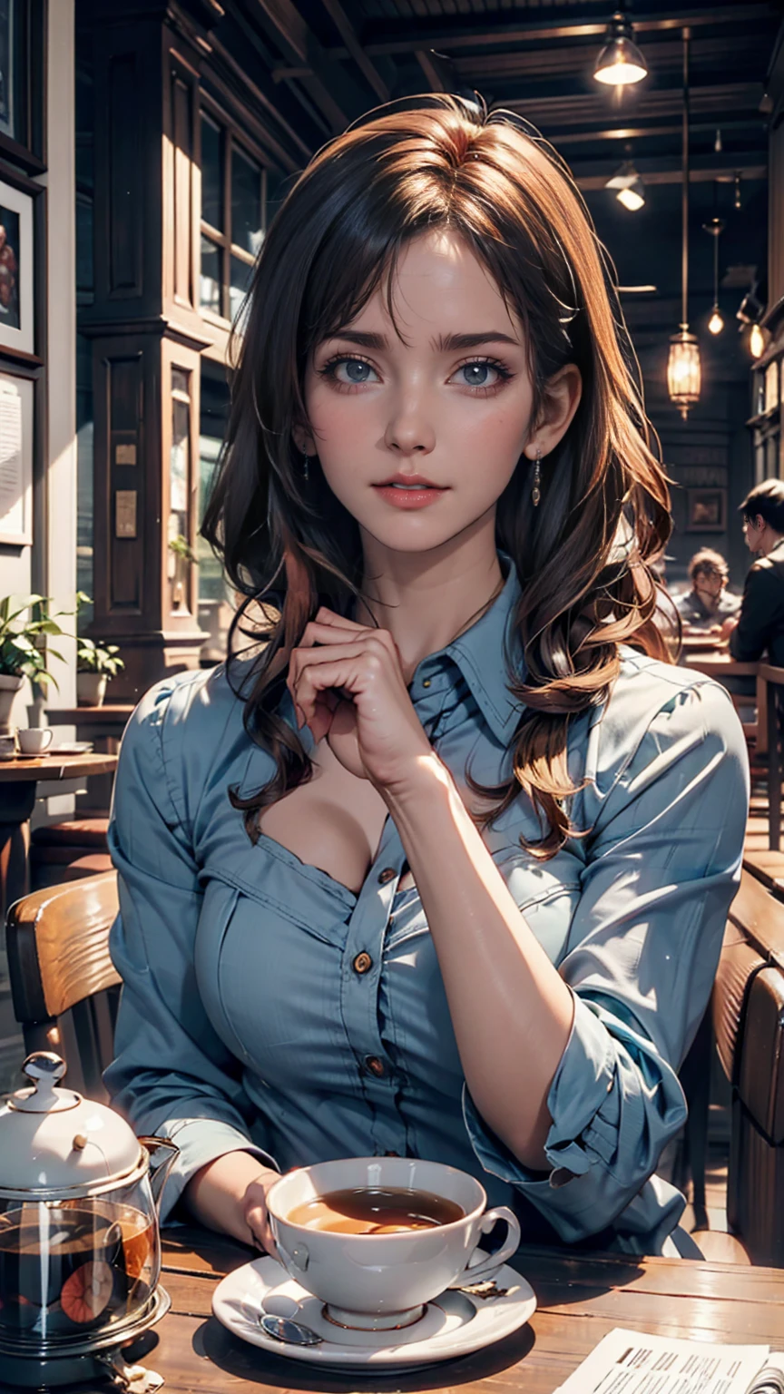 Fantasy Background, Cafe RPG Style, Empty chair, table, Tea Glass Set