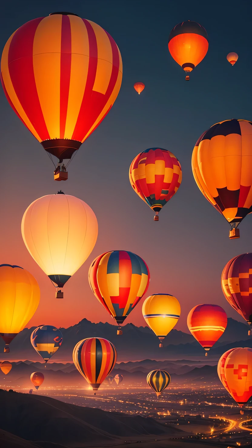 Hot Air Balloons at Dawn: Colorful hot air balloons floating against the backdrop of a dawn-lit sky.