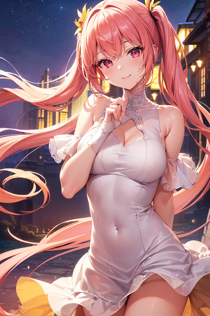 4K,High resolution, (Highly detailed CG Unity 8k wallpaper: 1.3)、One Woman,Clean detailed eyes((Beautiful detailed chest,See-through shirt,NSFW,(Huge breasts),(Huge breasts),(Huge breasts),Side view,((Pink Hair,Twin tails))