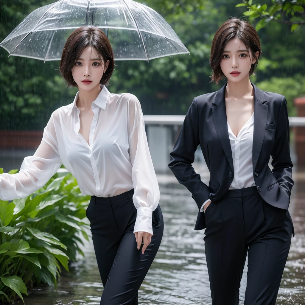 exy pose、Hair getting wet in the rain、Mr.々Hair style、Short Hair、Transparent shirt、Beautiful woman getting wet in the rain、typhoon、Get wet without an umbrella、Beautiful woman in the rain、雨で濡れたBeautyOL、Detailed face、Realistic、beautiful girl、Beauty、Office Lady Uniform、beauty、Beautiful woman、Narrow waist、Handsome woman、Tight pants look、suit、Sexy pose、タイトなsuitパンツ、雨で濡れたsuit、Wet naked shirt、See-through shirt、Shot in heavy rain、Naked shirt、Gaudy colored underwears