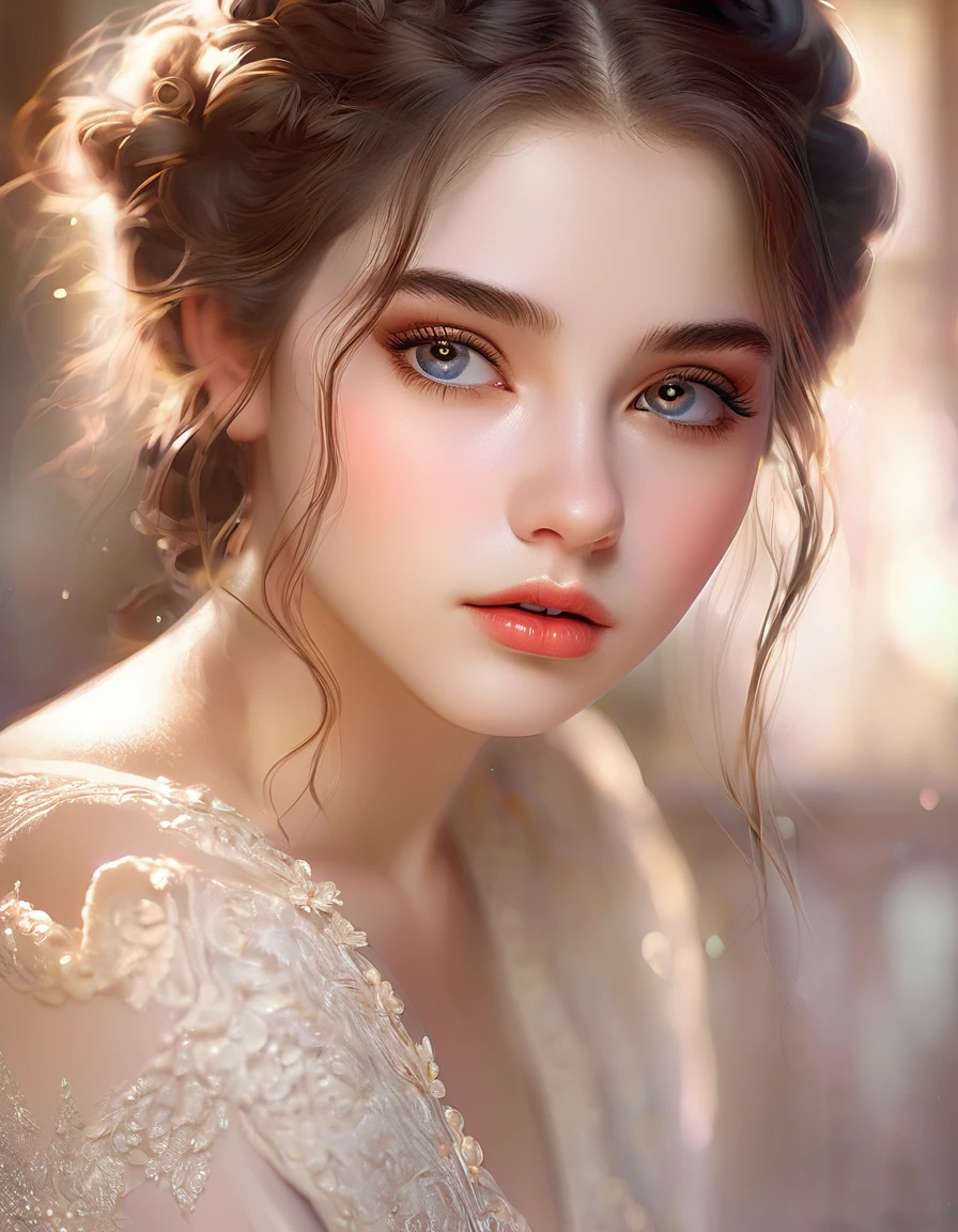 a beautiful girl, extremely detailed face and eyes, long eyelashes, beautiful detailed lips, 1girl, portrait, fantasy, digital painting, ethereal, soft lighting, warm colors, cinematic, highly detailed, intricate, ornate, elegant, delicate, serene, dreamlike, breathtaking, stunning, exquisite, masterpiece