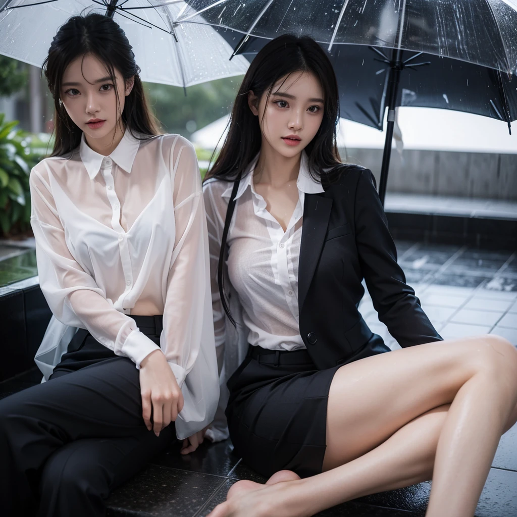 mini skirt、Leg spread、Hair getting wet in the rain、Transparent shirt、Beautiful woman getting wet in the rain、typhoon、Get wet without an umbrella、Beautiful woman in the rain、雨で濡れたBeautyOL、Detailed face、Realistic、beautiful girl、Beauty、Office Lady Uniform、beauty、Transparent nipples、Beautiful woman、Narrow waist、Handsome woman、Tight pants look、suit、Sexy pose、タイトなsuitパンツ、雨で濡れたsuit、Wet naked shirt、See-through shirt、Shot in heavy rain、Naked shirt
