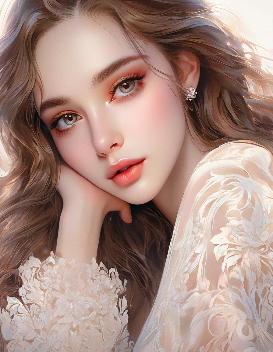 a beautiful girl, extremely detailed face and eyes, long eyelashes, beautiful detailed lips, 1girl, portrait, fantasy, digital painting, ethereal, soft lighting, warm colors, cinematic, highly detailed, intricate, ornate, elegant, delicate, serene, dreamlike, breathtaking, stunning, exquisite, masterpiece