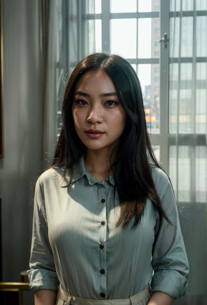 photo en gros plan, asian girl in new york street walking around, detailed eyes, detailed lips, beautiful detailed face, longeyelashes, long dark hair, indoor, cityscape, new york city, skyscraper, window, (best quality,4k,8k,highres,masterpiece:1.2),ultra-detailed,(realistic,photorealistic,photo-realistic:1.37),4k, HD, lighting,professional,vibrant colors,dramatic lighting