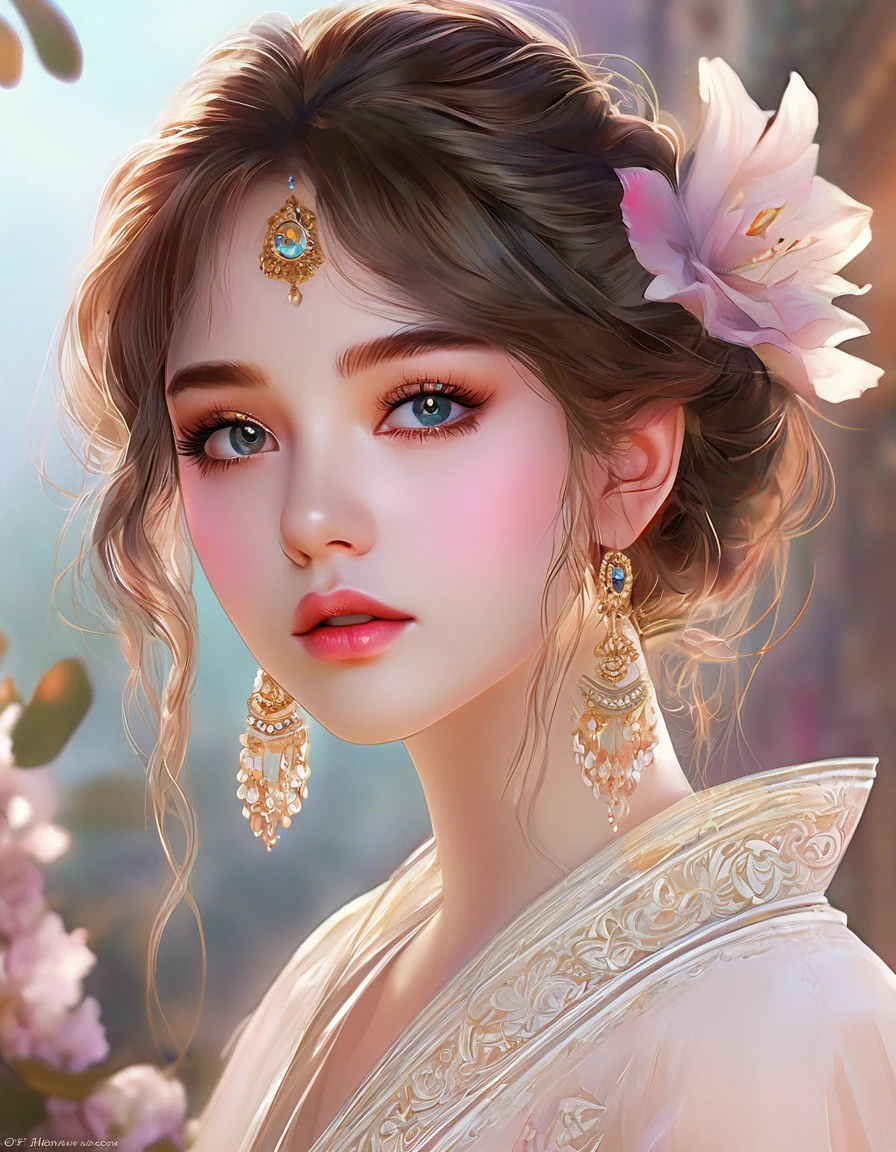 a beautiful girl, extremely detailed face and eyes, long eyelashes, beautiful detailed lips, 1girl, portrait, fantasy, digital painting, ethereal, soft lighting, warm colors, cinematic, highly detailed, intricate, ornate, elegant, delicate, serene, dreamlike, breathtaking, stunning, exquisite, masterpiece