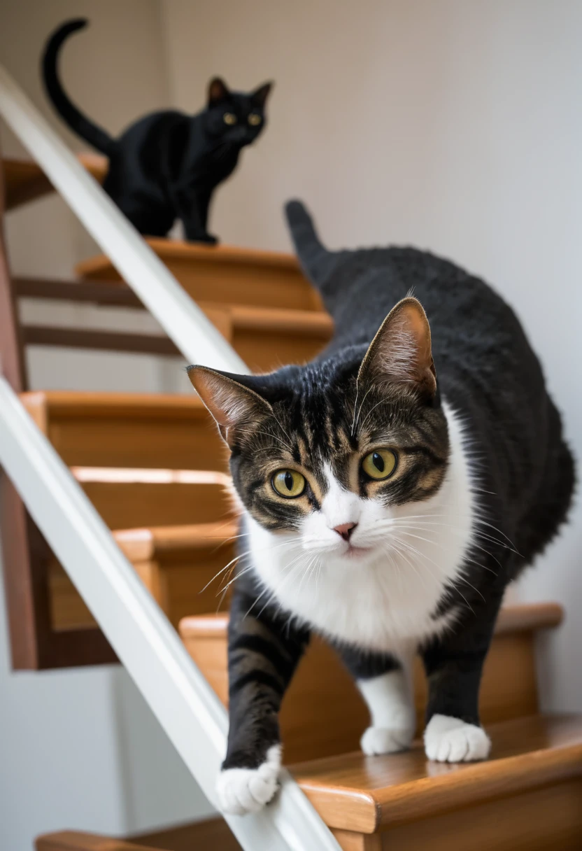 low view, from below, on stairs, Cat, Catが見下ろしている, A lizard&#39;s perspective