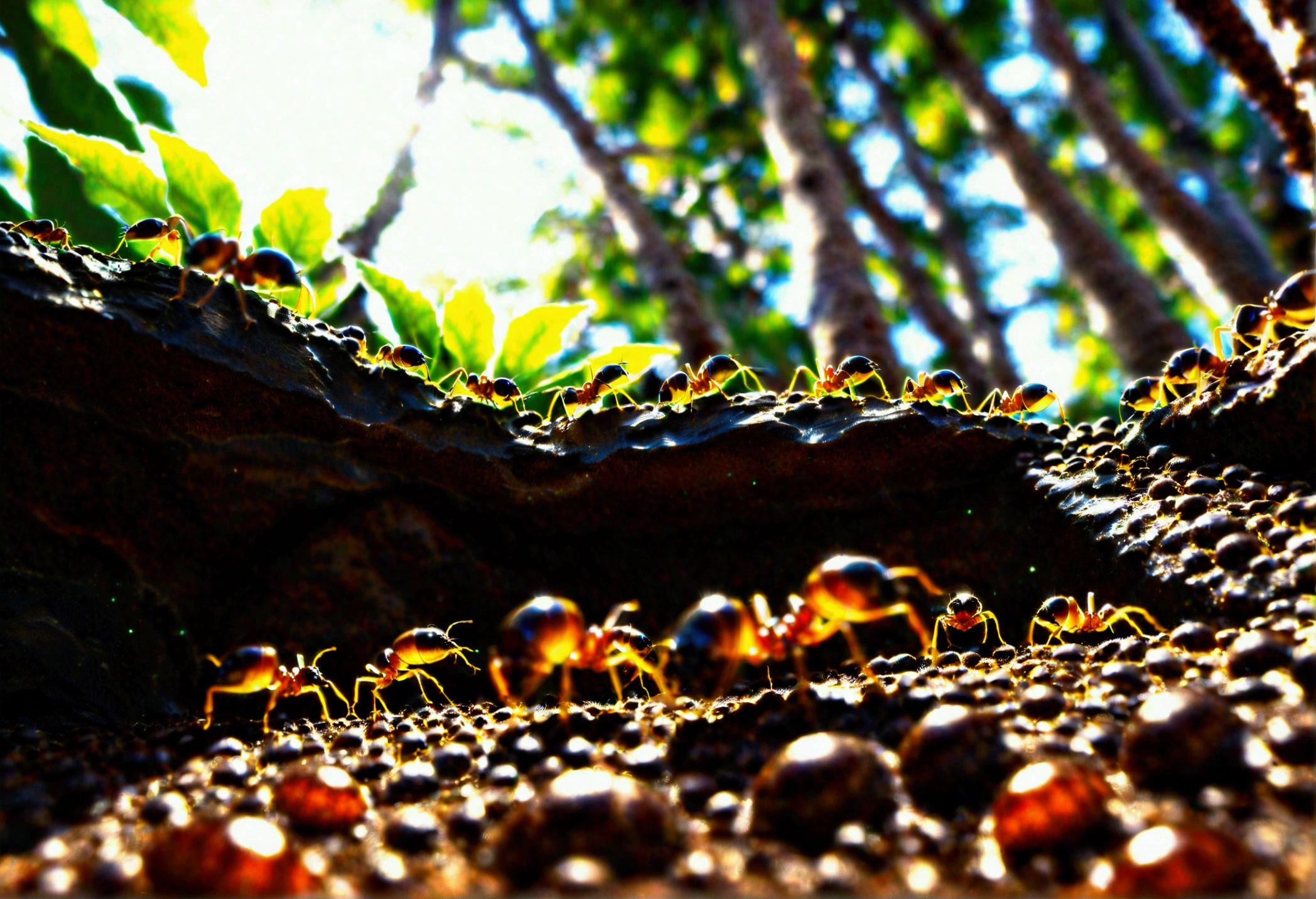 Low angle shot of the ants