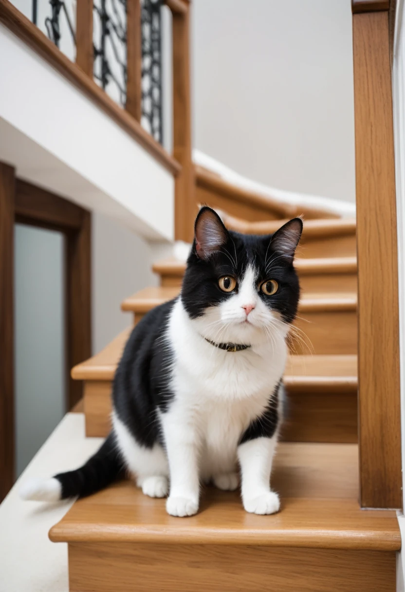 (((8k, low view, from below, on stairs, Cat, Catが真下を見下ろしている:1.2, Catのアップ:1.3, Catの目線は下, Catのアップ))), Cockroach's perspective
