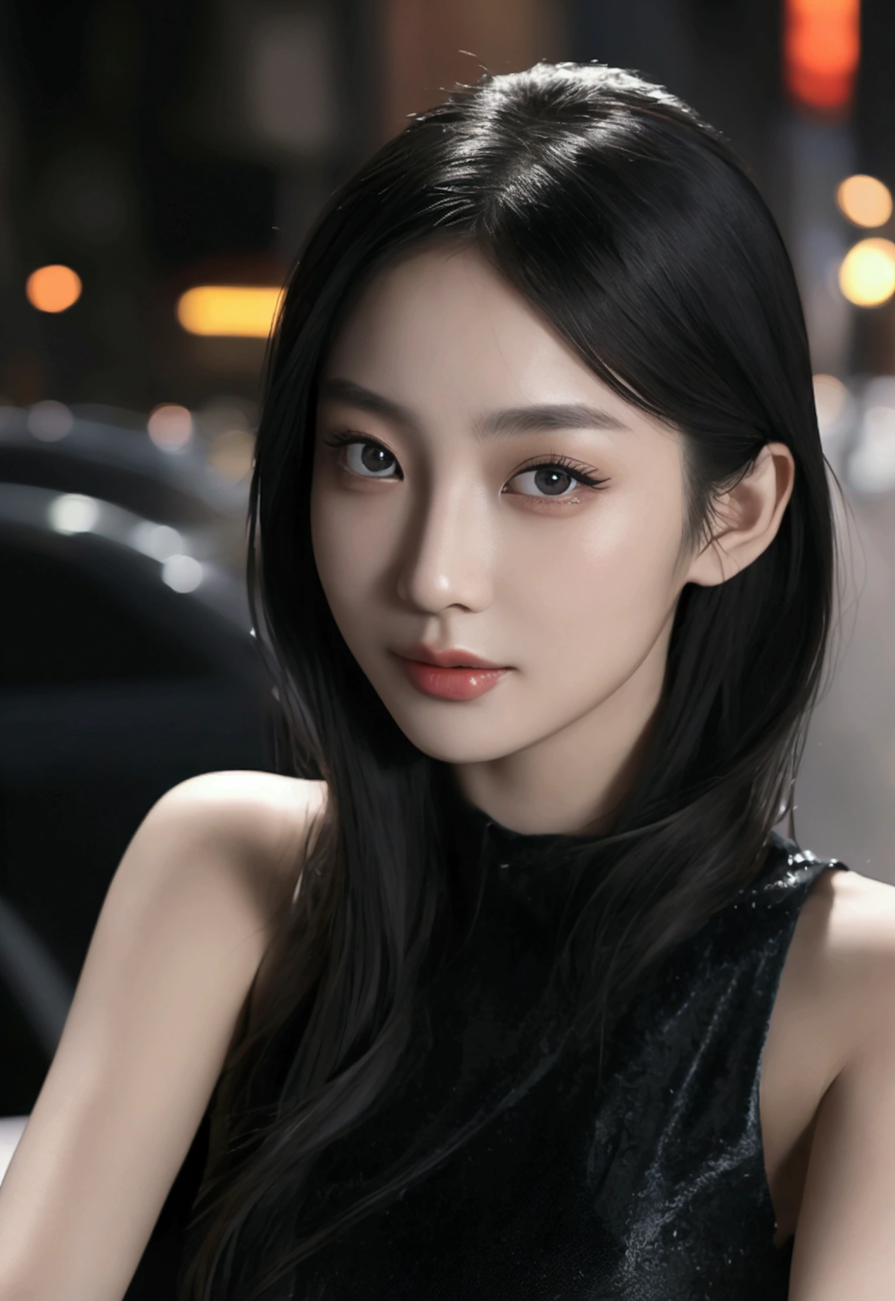 emma, a young asian woman, beautiful detailed eyes, beautiful detailed lips, extremely detailed eyes and face, long eyelashes, woman in a sexy black sensual clothes, walking down the streets of new york city at night, realistic, photorealistic, 8k, best quality, masterpiece, ultra-detailed, vivid colors, studio lighting, physically-based rendering, professional, plan eloignéé, the camera view is looking up, ultra detailed background, ultra detailed face, elle fond dans le decors, real asian, , Realistic Skin Texture, Texture, Detailed Eyes, texture, eyes detailled

