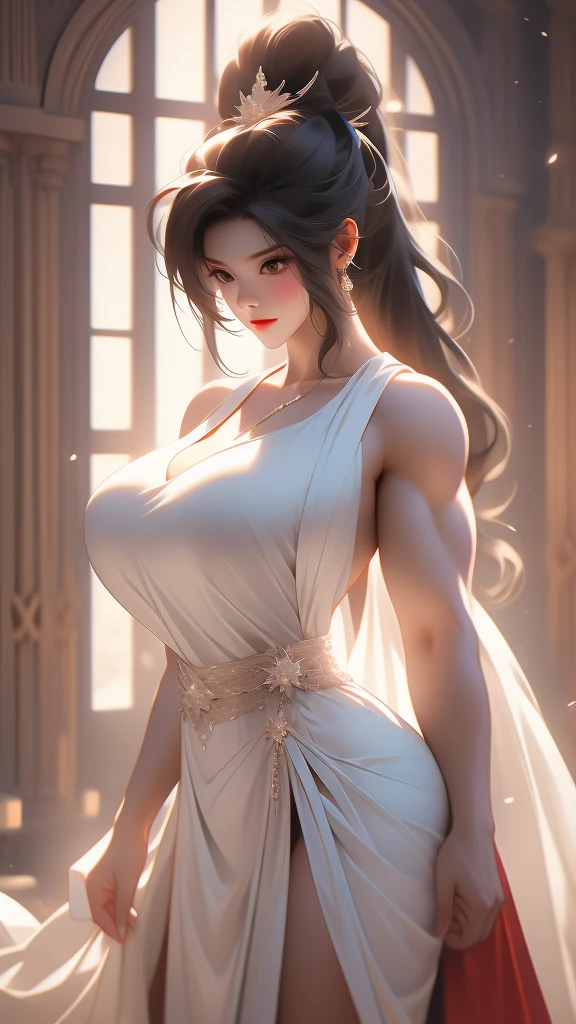 8K, Super detail, ccurate, Best quality, Masterpiece, Super detail, High details, High quality, Best quality, A high resolution ,1girll,huge tit,fit and muscular body,white wedding gown