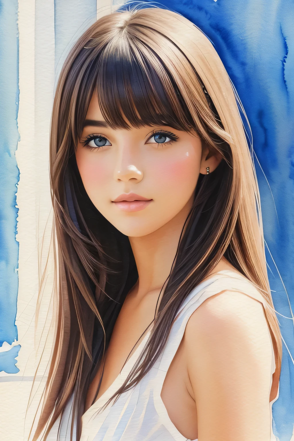 Beautiful girl, watercolor painting