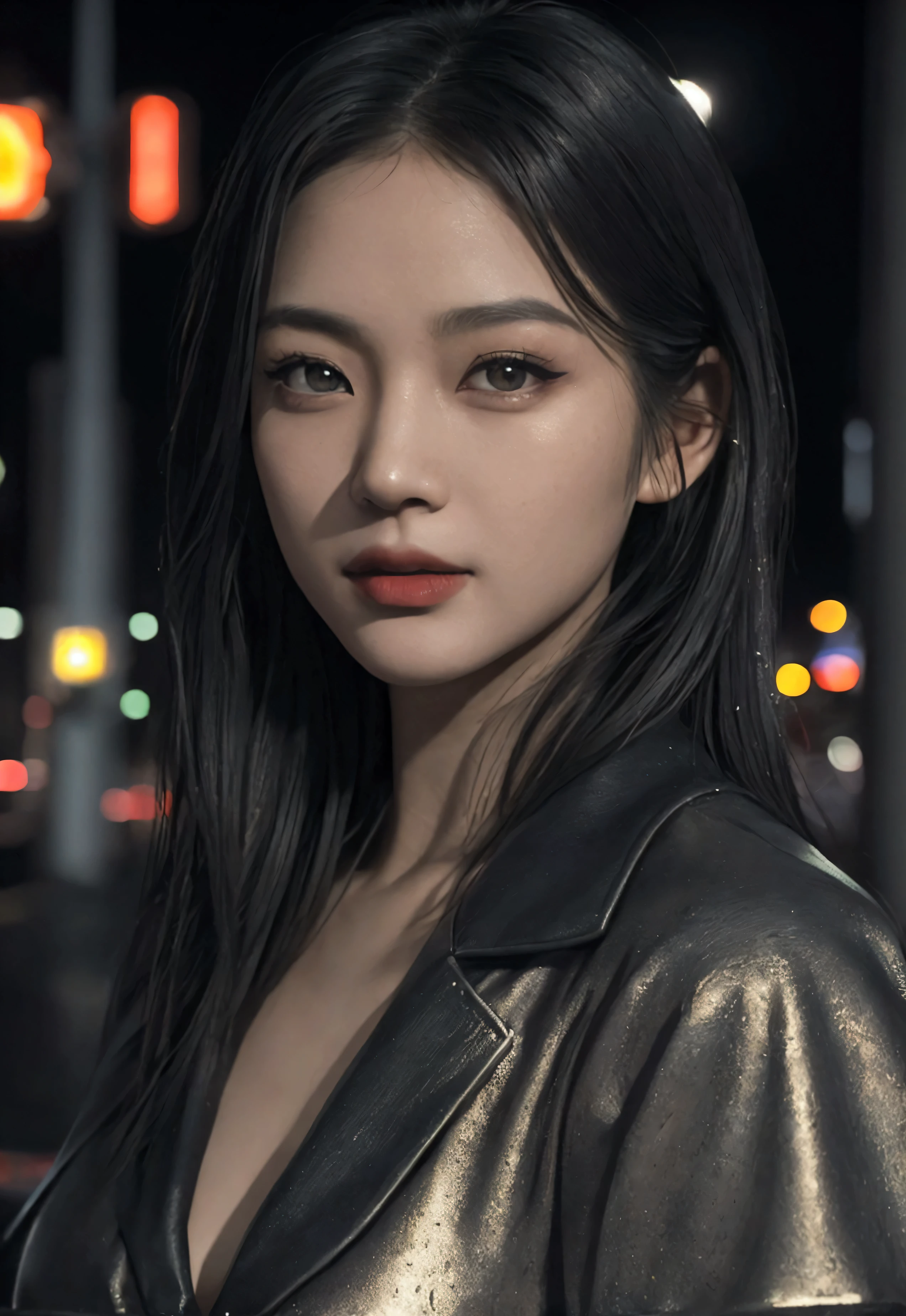 a beautiful asian woman walking at night in new york city, detailed facial features, beautiful detailed eyes, beautiful detailed lips, extremely detailed eyes and face, long eyelashes, realistic, photorealistic, photo-realistic:1.37, best quality, 8k, highres, masterpiece:1.2, ultra-detailed, hyper-realistic, cinematic lighting, moody atmospheric lighting, intricate details, dramatic shadows, vibrant colors, cinematic composition,realistic, photorealistic, 8k, best quality, masterpiece, ultra-detailed, vivid colors, studio lighting, physically-based rendering, professional, plan eloignéé, the camera view is looking up, ultra detailed background, ultra detailed face, elle fond dans le decors, real asian, , Realistic Skin Texture, Texture, Detailed Eyes, texture, eyes detailled, Detail, Highly Detailed, Sharp Focus, Detailed Skin , establishing shot, wide angle, street at night, tall buildings, neon signs, headlights, reflections on wet pavement, atmospheric fog, urban landscape