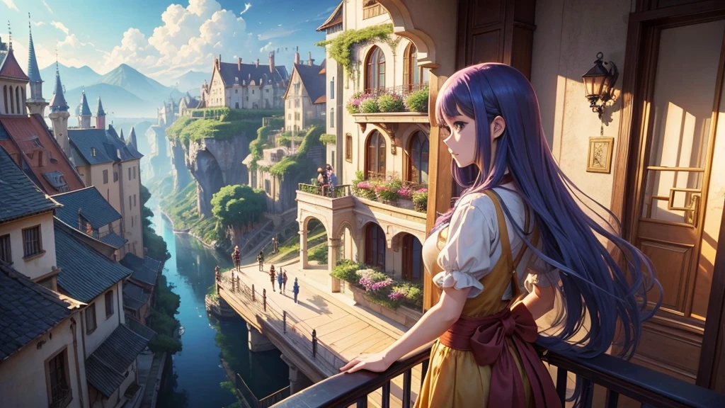 Anime Style,Detailed background,Magical World,People on the balcony