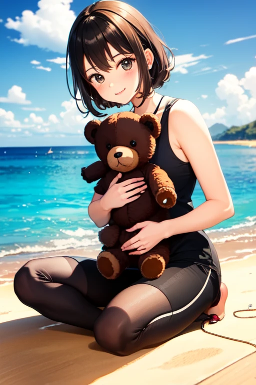 Cute teddy bear and girl refreshing summer