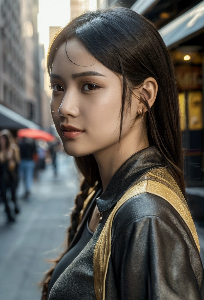 a beautiful asian girl walking down a new york city street, detailed facial features, high quality detailed skin, detailed dress, street scenery, realistic lighting, 8k, hyper detailed, photorealistic, beautiful detailed eyes, beautiful detailed lips, extremely detailed eyes and face, long eyelashes, realistic, photorealistic, photo-realistic:1.37, best quality, 8k, highres, masterpiece:1.2, ultra-detailed, hyper-realistic, cinematic lighting, moody intricate details, cinematic composition,realistic, photorealistic, 8k, best quality, masterpiece, ultra-detailed, physically-based rendering, professional, plan eloignéé,ultra detailed background, ultra detailed face, real asian, , Realistic Skin Texture, Texture, Detailed Eyes, texture, maximun detail on the background,