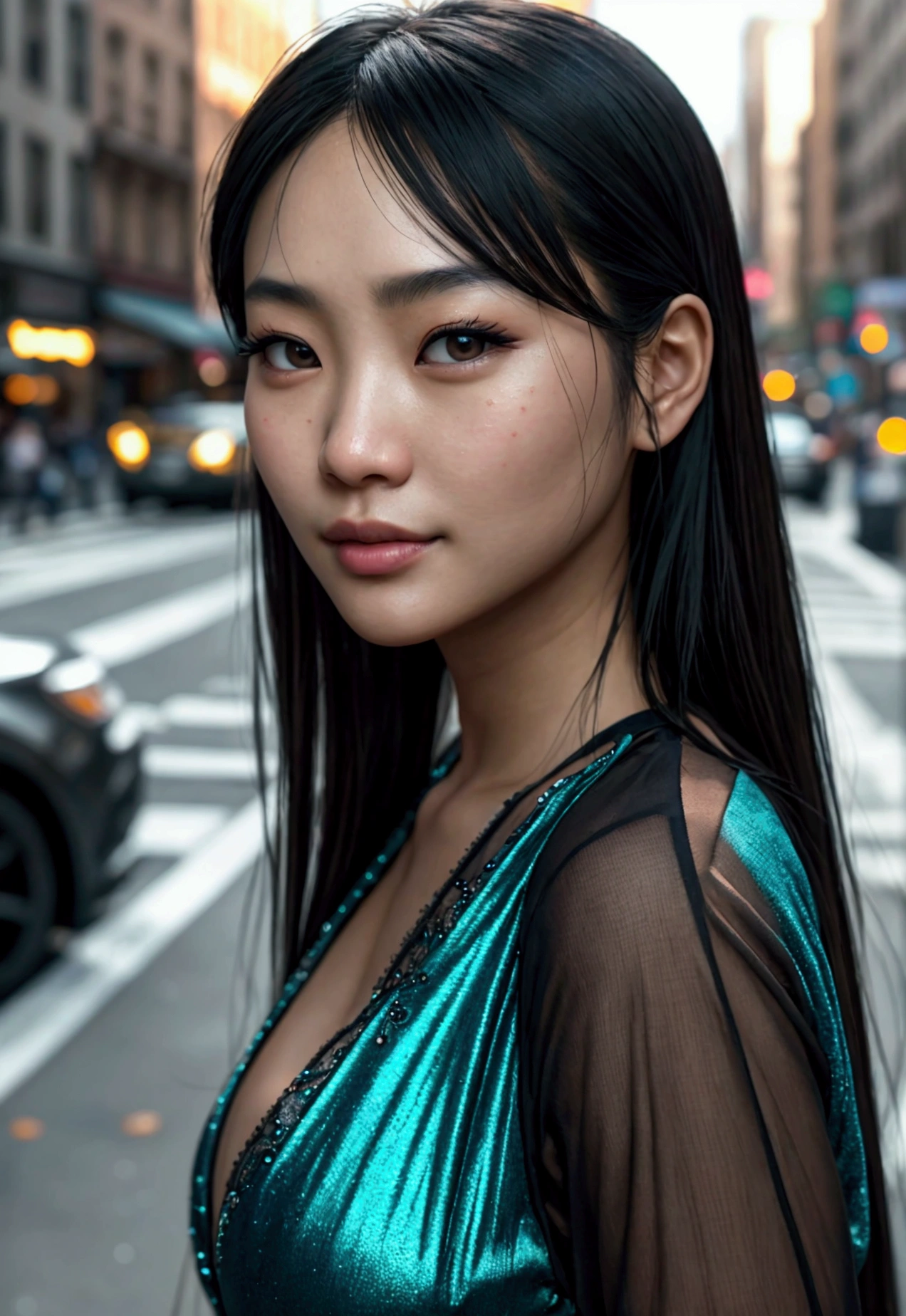 a beautiful asian girl walking down a new york city street, detailed facial features, high quality detailed skin, detailed dress, street scenery, realistic lighting, 8k, hyper detailed, photorealistic, beautiful detailed eyes, beautiful detailed lips, extremely detailed eyes and face, long eyelashes, realistic, photorealistic, photo-realistic:1.37, best quality, 8k, highres, masterpiece:1.2, ultra-detailed, hyper-realistic, cinematic lighting, moody intricate details, cinematic composition,realistic, photorealistic, 8k, best quality, masterpiece, ultra-detailed, physically-based rendering, professional, plan eloignéé,ultra detailed background, ultra detailed face, real asian, , Realistic Skin Texture, Texture, Detailed Eyes, texture, maximun detail on the background,