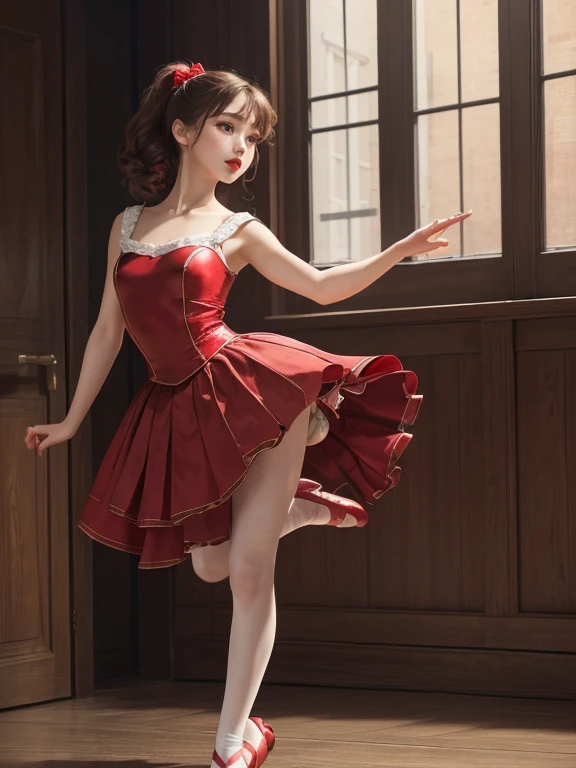 (Highest quality、 8k 、masterpiece、High resolution)、(DEGAS、Dancer)、Ballet、(White toe shoes)、whole body、15 year old girl、(顔がcute、reddish、Red lips、Eyeliner)、Long legs、Good style、cute、Realistic、Realistic、Official Art、Detailed CG、