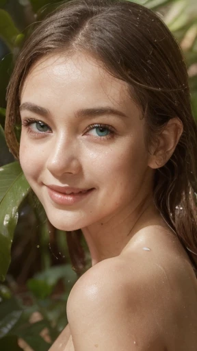 D40-24-35 firmed body , natural young breast-D40 drop-shape, nice big areola shadow, big nipple, height-175cm weight-58kg,
Long Hazel Gold light-brown Hair, rich Quality, 1girl, Solo,
bright round wide big eye x1.08, detailed eye, high quality moist eye, large pupil Blue-gold eyes, big-light-glowing-eye,
Body arouse blush tighten, face blush, anglic glow skin, high Dopamine hypersexuality,
Wet soak moist-dress-organza fabric white pure bright - transparent Light short pajamas, young 17 year old, no face wrinkle , natural balanced tight v-face , ulthera face, thin asean lip, happy-shy-smile,
Forest scene, wide perspective, Green-wet-leaves, angel glow fairy atmosphere, late afternoon sun light 45 degree, dry windy,
bokeh swirl background, look at camera, front face focused, Looking stare to viewer, half body down to hip image,