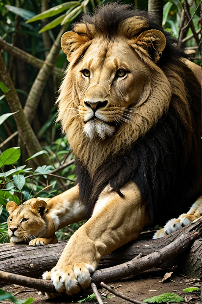 the lion picked up the mouse in its claws in jungle