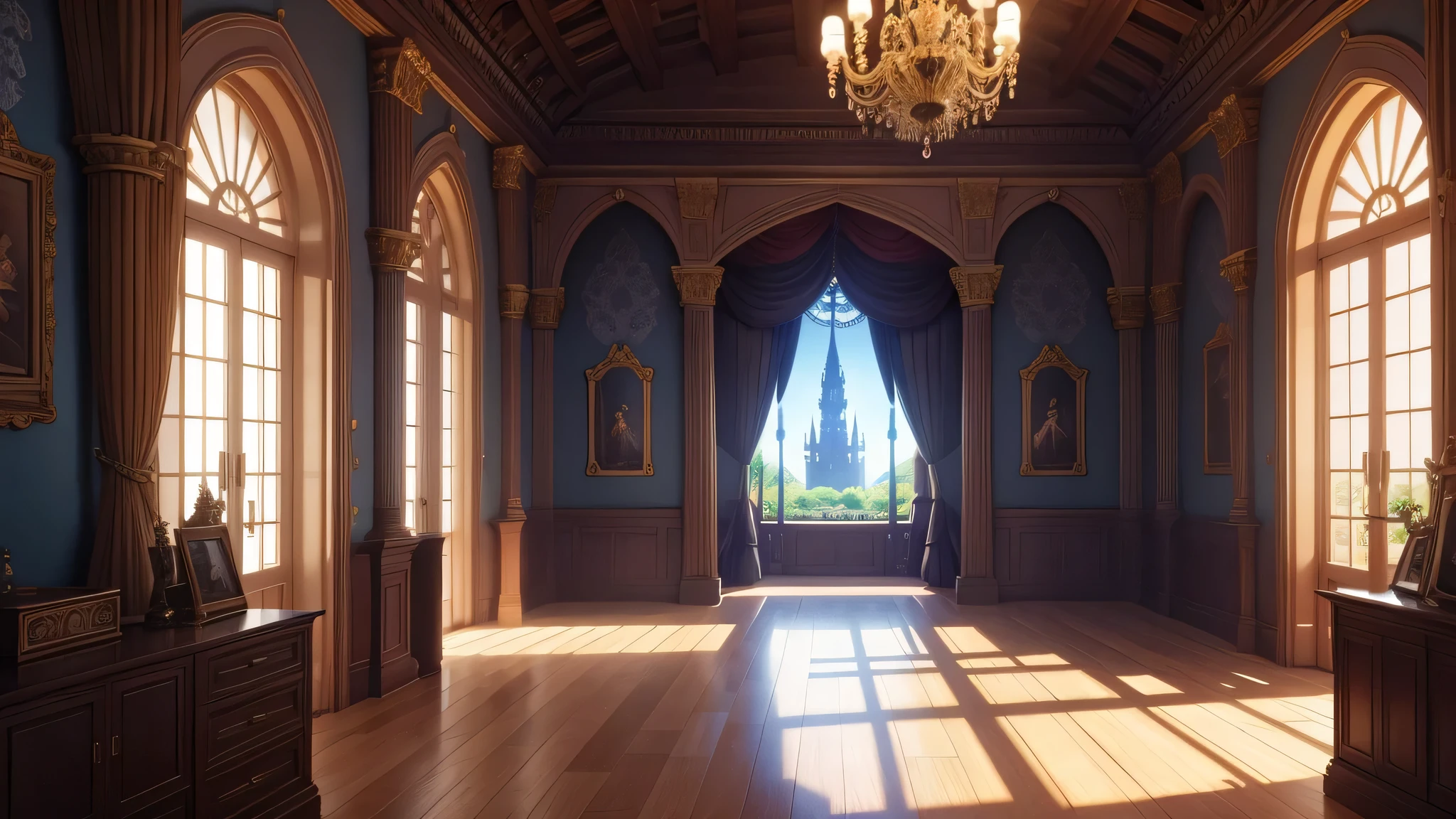 Anime Style,Detailed background,Magical World,A room in a large castle